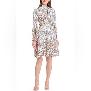 Maggy London mock neck tie floral dress 14